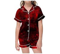 Little Kid Halloween Outfit Rainbow Baby Girl Clothes 2 Piece Sets Pajamas for Kids Children Graphic Print Short Sleeve Button Shirt Shorts Pajama Set Baby Receiving Blankets(Brick Red, 6-7 Years)