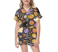 Little Kid Halloween Outfit Rainbow Baby Girl Clothes Unisex Satin Pajamas Set Boys Girls Silk Short Sleeve 2 Piece Sleepwear Button-Down(4-13T) Preemie Baby Snowsuit Girls (Dark Gray, 6-7 Years)