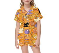 Little Kid Halloween Outfit Rainbow Baby Girl Clothes Unisex Satin Pajamas Set Boys Girls Silk Short Sleeve 2 Piece Sleepwear Button-Down Kids(4-13T) Preemie Baby Snowsuit Girls (Orange, 4-5 Years)