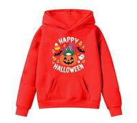 Little Kid Halloween Outfit Youth Hoodies for Boys Girls Winter Hooded Sweatshirt with Pumpkin Print Warm Fleece Pullover for Outdoor Activities Cozy Kids Hoodie Ages 4 14 Girls Yoga(Red, 4-5 Years)