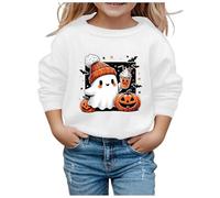 Little Kid Halloween Outfit Zip up Jacket Children Fashion Halloween Cute Printed Crew Neck Hoodless Long Sleeve Sweatshirt Hoodies for Teen Girls Alien (White, 7-8 Years)