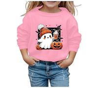 Little Kid Halloween Outfit Zip up Jacket Children Fashion Halloween Cute Printed Crew Neck Hoodless Long Sleeve Sweatshirt Hoodies for Teen Girls Alien (5-6 Years) Pink