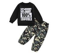 Little Kids Boy Fall Winter Camo Outfits Funny Letter Print Long Sleeve Sweatshirt Camouflage Cargo Pants Set 2pcs Infant Toddler Wild Boy Clothes Spring (Beige, 3-4T)