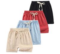 Little Kids Shorts Cotton Linen 4-Pack Summer Casual Short Toddler Boys Girls Solid Pants Quick Dry 2-10Years