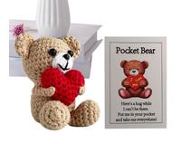 Little Knitted Plush Bear - Lovely Weaving Art Crafts, 9x6x6cm Tiny Stuffed Animal Decorations, Small Love Heart Keepsake | Decor For Shower Presents Home Bedroom Living Spaces Desktop Tables