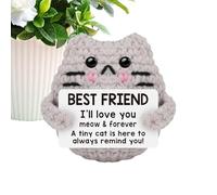 Little Knitted Positive Cat Crochet Gift - Handmade Soft Yarn Plush Animal Inspirational Message Design, Durable Stitching Compact Size, Aesthetic Collectible Item | Usage Giving Motivation And