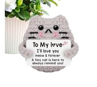 Little Knitted Positive Cat Crochet Gift - Handmade Soft Yarn Plush Animal Inspirational Message Design, Durable Stitching Compact Size, Aesthetic Collectible Item | Usage Giving Motivation And