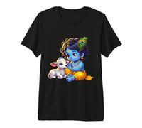 Little Krishna Gopal with Calf Adorable Hindu Spiritual Art Premium T-Shirt