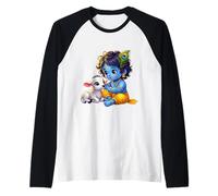 Little Krishna Gopal with Calf Adorable Hindu Spiritual Art Raglan Baseball Tee