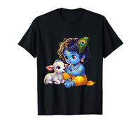 Little Krishna Gopal with Calf Adorable Hindu Spiritual Art T-Shirt