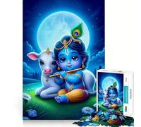 Little Krishna with Calf 1000 Piece Jigsaw Puzzles for Adults Mind Workout Pastime Game Home Fun Santa Present (38x26cm)