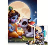 Little Krishna with Calf 1000-piece Jigsaw Puzzles Mindful Game Anxiety Relief Enjoyable Challenge Home Art (38x52cm)