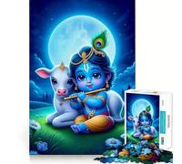 Little Krishna with Calf Adult Jigsaw Puzzles 1000 Pieces Strong Logic Indoor Fun Joyful Challenge (38x52cm)