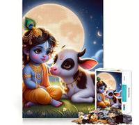 Little Krishna with Calf Jigsaw Puzzle 1000 Piece Calm Game Serene Game Joyful Challenge (50x75cm)
