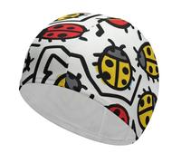 Little Ladybug Doodle Swim Cap High Elasticity Anti Slip Waterproof Comfortable Swim Hat Bathing Cap for Men Women