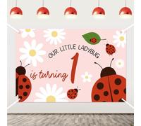 Little Ladybug First Birthday Backdrop Pink Our Little Ladybug Is Turning One Photography Background Daisy Ladybug Banner for Girl Insect Theme 1st Birthday Decor Party Supplies Photo Booth Prop 5*3ft