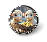 Little Lamb Brings Wealth Lapel Pin, Metal Round Badge Lightweight, Fashionable Brooch Pins for Clothing, Ideal Gift for Family & Friends