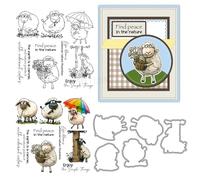 Little Lamb Eating Grass Stamps and Die Cuts for Card Making Sheep Transparent Silicone Clear Stamp and Metal Cutting Dies Sets for DIY Scrapbooking Paper Crafting Seals Decorative Supplies