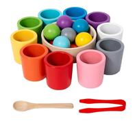Little Learners Rainbow Balls in Cups Wooden Montessori Toy for Toddlers 1-3 Color Sorting Fine Motor Skills Toy