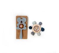 Little Lemons 2pcs Silicone Teething Toys for Baby - Blue Koala Rattle Teether and Blue Forest Wheel Baby Teether with Natural Wood - Baby Teething Toy, Newborn Essentials for Gift