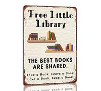 Little Library Tin Sign Reading Vintage Metal Sign Wall Art Home Decor For Kitchen Cafe Pub 8x12 Inch