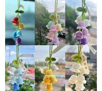 Little Lily Cute Car Accessories for Women, Hand Knitted Crochet Flower Car Mirror Decor, Car Decorations for Interior Rear View Mirror, Car Hanging Ornament (rainbow)