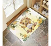 Little Lion Door Mats Indoor, Machine Washable Soft Doormats, Dirt Trapper Door Mat, Super Absorbent Entrance Rug, Flower Animals Non-Slip Floor Mats For Inside (45 X 75 Cm, Light Yellow)