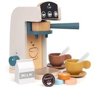 Little Log Wooden Coffee Machine Toy Pretend Play Wooden Kitchen Accessories Coffee Playset Role Play Toys Gifts for 3-6 Year