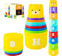 Little Lotus 9-Piece Stacking Toys - Baby Toys Stacking Cups for Early Learning Activity, Measure, Number & Alphabet Letter Recognition - Stacking toy for Baby, Toddler & Kids - Classic Design