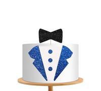 Little Man Cake Topper, Little Boss Cake Decor, Blue&Black Glitter Tuxedo Bow Tie Dessert Cake Topper for Baby Shower, Welcome Baby Boy/Men Birthday Party Supplies