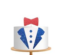 Little Man Cake Topper, Little Boss Cake Decor, Blue&Red Glitter Tuxedo Bow Tie Dessert Cake Topper for Baby Shower, Welcome Baby Boy/Men Birthday Party Supplies