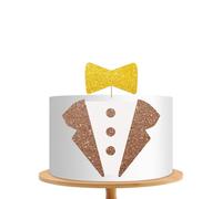 Little Man Cake Topper, Little Boss Cake Decor, Brown&Gold Glitter Tuxedo Bow Tie Dessert Cake Topper for Baby Shower, Welcome Baby Boy/Men Birthday Party Supplies