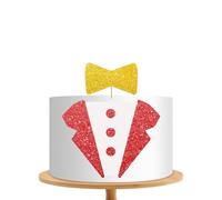 Little Man Cake Topper, Little Boss Cake Decor, Red&Gold Glitter Tuxedo Bow Tie Dessert Cake Topper for Baby Shower, Welcome Baby Boy/Men Birthday Party Supplies
