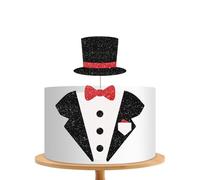 Little Man Cake Topper, Tuxedo Cake Decor, Black&Red Glitter Little Boss Bow Tie Cake Topper, Handmade Boy's Baby Shower Cake Decoration, Welcome Baby/Men Birthday Party Supplies