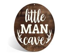 Little Man Cave Metal Fun Aluminum Sign Wall Decor for Boy's Bedroom, Game Room, Home Study - 8x8 Inches Whimsical Kids' Space-Themed Wall Art (25249)