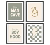 Little Man Cave Retro Preppy Checkered Lightning Peace Sign Long Live Boyhood Poster Prints for Boy Teen Room Dorm Decor,Preppy Decorations Prints Wall Art Unframed 4pcs 8x10inches,Teen Boys Gifts