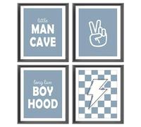 Little Man Cave Retro Preppy Checkered Lightning Peace Sign Long Live Boyhood Poster Prints for Boy Teen Room Dorm Decor,Preppy Decorations Prints Wall Art Unframed 4pcs 8x10inches,Teen Boys Gifts