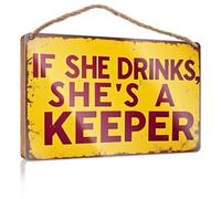 Little Man Cave Wood Signs If She Drinks, She's A Keeper Sign Wooden Sign Wood Kitchen Decor Bathroom Funny Signs(23X35CM)