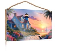 Little Man Cave Wood Signs Lighthouse by The Beach at Sunset Wooded Sign Home Decor Ideas Kitchen Box Signs(15X28CM)