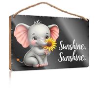 Little Man Cave Wood Signs Sunshine Elephant with Flower Wooden Sign Wood Kitchen Decor Bathroom Funny Signs(23X35CM)