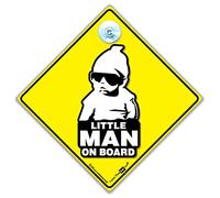 Little MAN on Board Car Sign, Hoodie Baby On Board Sign Style Suction Cup Car Sign in Yellow And Black 14cm x 14cm