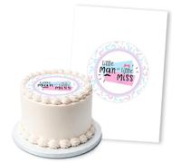 Little Man or Miss Gender Reveal, 1 Icing Sheet 5" Round Cake Topper