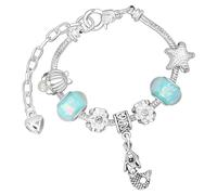 Little Mermaid Blue Shimmer Adjustable Silver Plated Charm Bracelet with Gift Box for Girls Birthday Gifts for Girls for Girls Jewellery Kids Jewelry