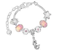 Little Mermaid Pink Shimmer Adjustable Silver Plated Charm Bracelet with Gift Box for Girls Birthday Gifts for Girls for Girls Jewellery Kids Jewelry