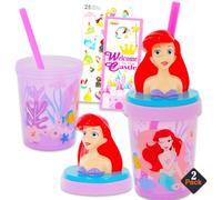 Little Mermaid Sippy Cups for Toddlers Kids, Ages 1-3 - 2 Pack Bundle | Ariel 13 Oz Drinking Cups w Straw, Leak + Spill Proof BPA-Free Stickers, More | Ariel Water Bottle for Toddlers