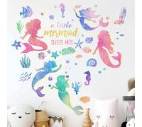 Little Mermaid Wall Stickers for Girls: Peel and Stick Under The Sea Marine Ocean Wall Decals - Wall Art Decor Kids Supplies Ages 1-12 Year