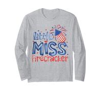 Little Miss Firecracker 4th Of July American Flag Girls Kids Long Sleeve T-Shirt
