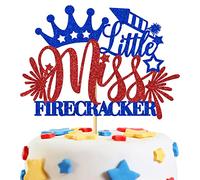 Little Miss Firecracker Cake Topper, 4th of July/America Patriotic Independent Celebration Cake Decor for Welcome Baby Girl, Baby Shower/Gender Reaveal Party Decorations Supplies for Girl
