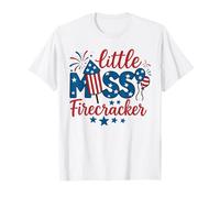 Little Miss Firecracker Patriotic Girls Kids 4th Of July T-Shirt