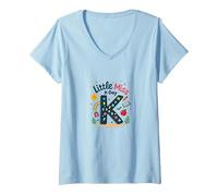 Little Miss Kindergarten K-Day Fun School Gift V-Neck T-Shirt, Women, Baby Blue, XXL